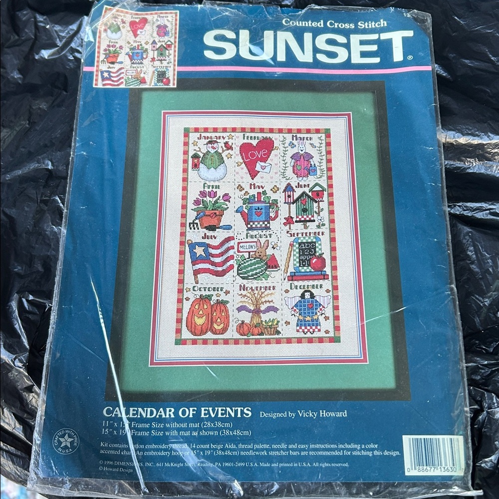 NIP Sunset Sampler Kit Calendar of Events Counted Cross Stitch USA Made Grandma